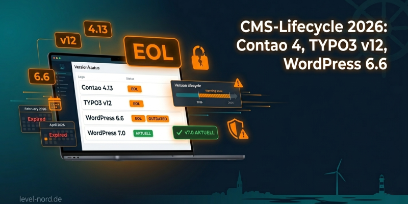 CMS-Lifecycle 2026: Contao 4, TYPO3 v12, WordPress 6.6