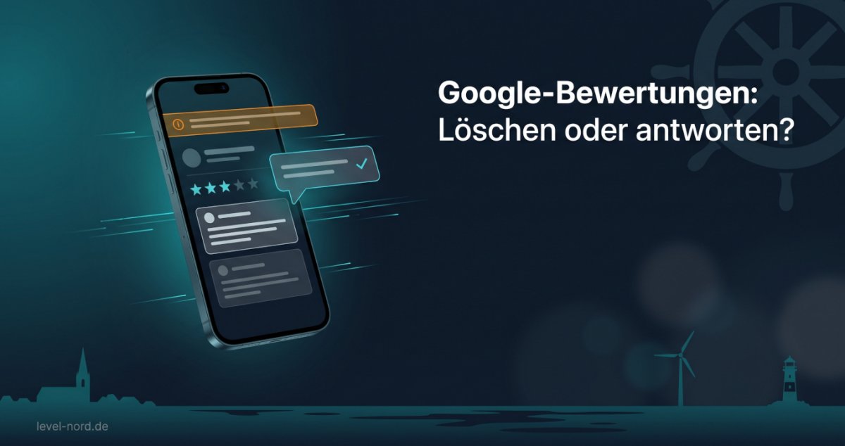 Infografik zu Google-Bewertungen: Tipps zum Löschen, Antworten und Umgang mit dem neuen Transparenzhinweis.